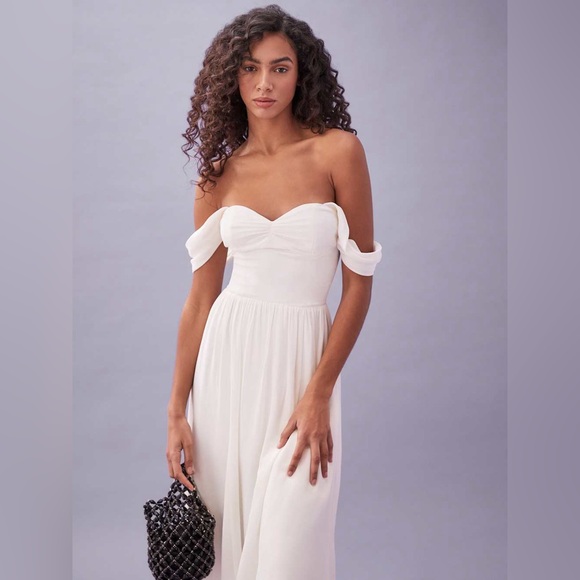 🕊️ REFORMATION Violet Dress. Off the Shoulder. Size US 12. Ivory. Good Condition - Picture 2 of 16